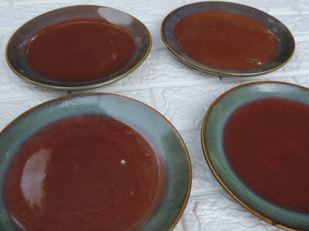 Dinnerware Collection Olive green & Brown Quarter Plate Set of 4 - 19 CM Round
