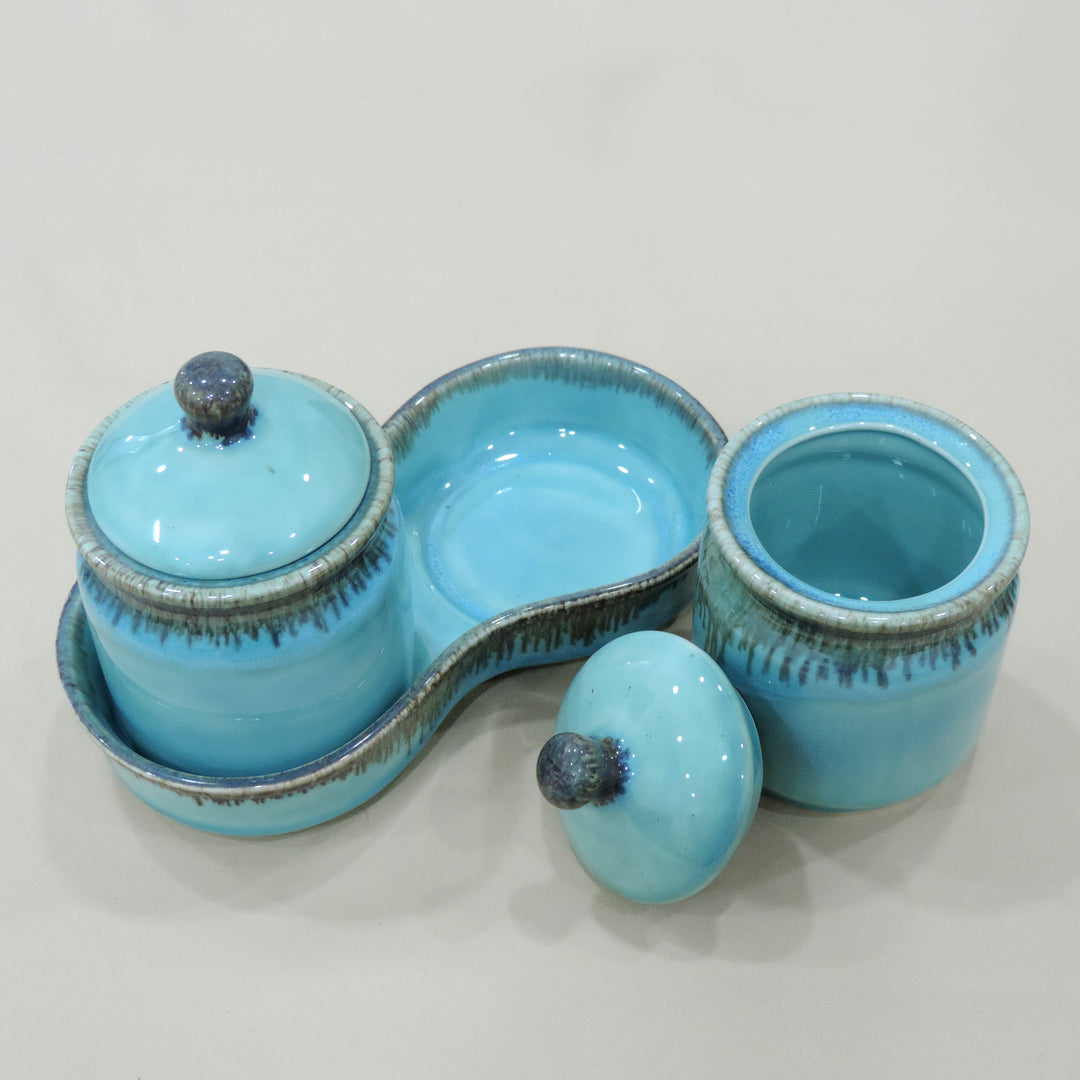 Multipurpose Jar Set of 2 Jars In a Tray Aqua
