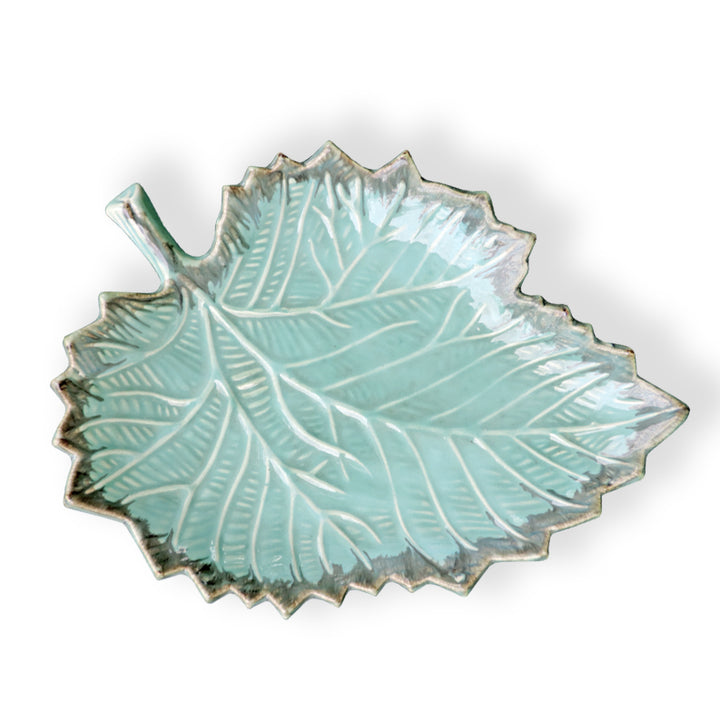 Green/Leaf Ceramic Platter Plates for Snacks & Starter Serving Platter Set for Home, Meeting, Office & Restaurants.- 13"x9"x1.5" Inch