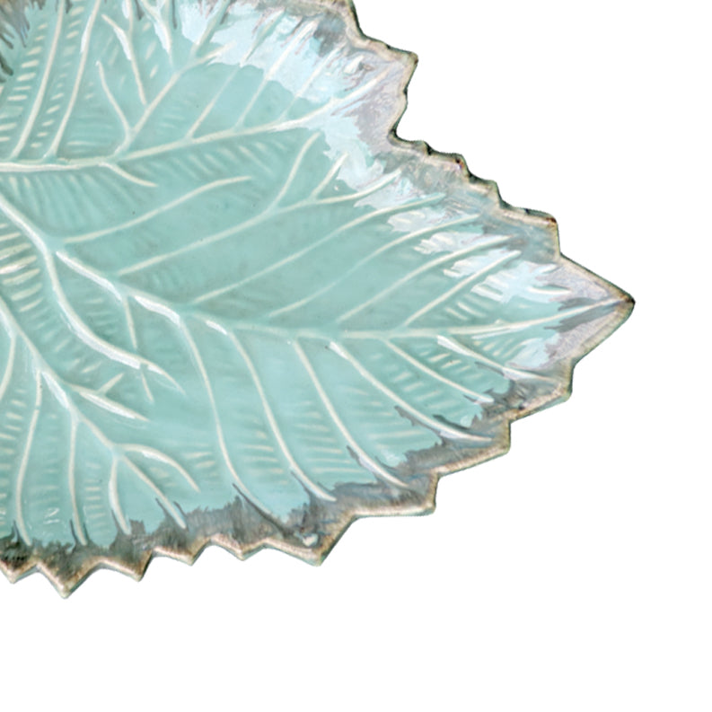 Green/Leaf Ceramic Platter Plates for Snacks & Starter Serving Platter Set for Home, Meeting, Office & Restaurants.- 13"x9"x1.5" Inch