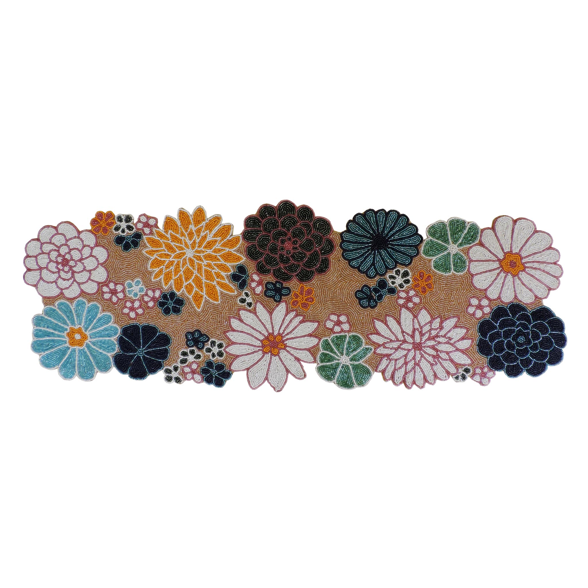 Multicolor Glass Bead Embroidered Table Runner