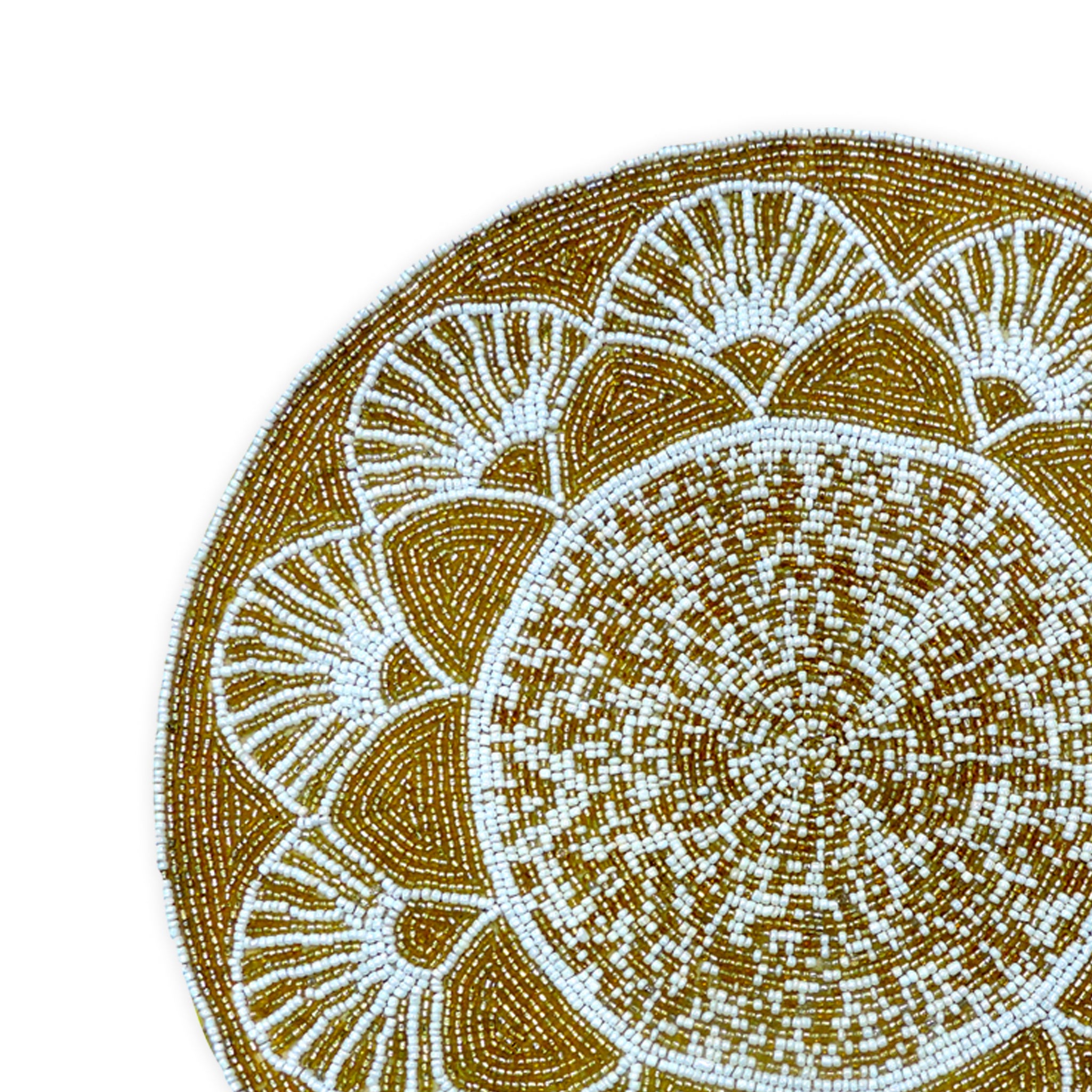Glass Bead Embroidered Placemats, Chargers/ 14 inch Round/ set of 2 / Gold