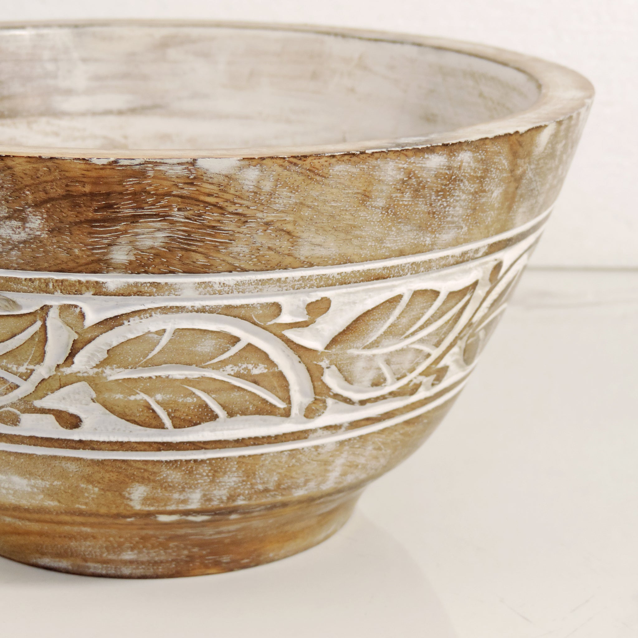 Rustic Salad Bowl Flower with White wash- 10"x5" Inch
