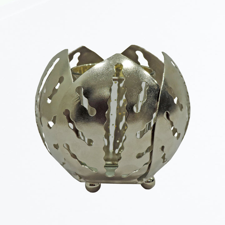 Noor Collection - Decorative Lotus Shape Set of 2 Votives with Tea light Holder - Silver