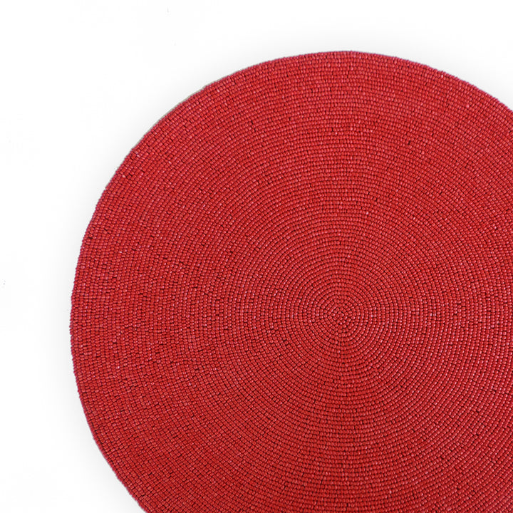 Glass Bead Embroidered Placemats, Chargers / Set of 2 / 14in. Round / Red