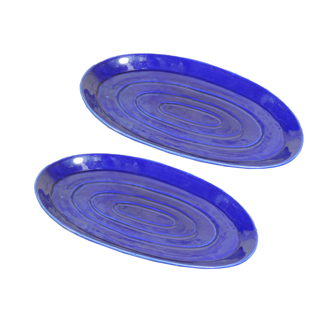 Trunkin'’ Blue/Ceramic Platter Plates for Snacks & Starter Serving Platter Set for Home, Meeting, Office & Restaurants.- 10"x6"x1" Inch