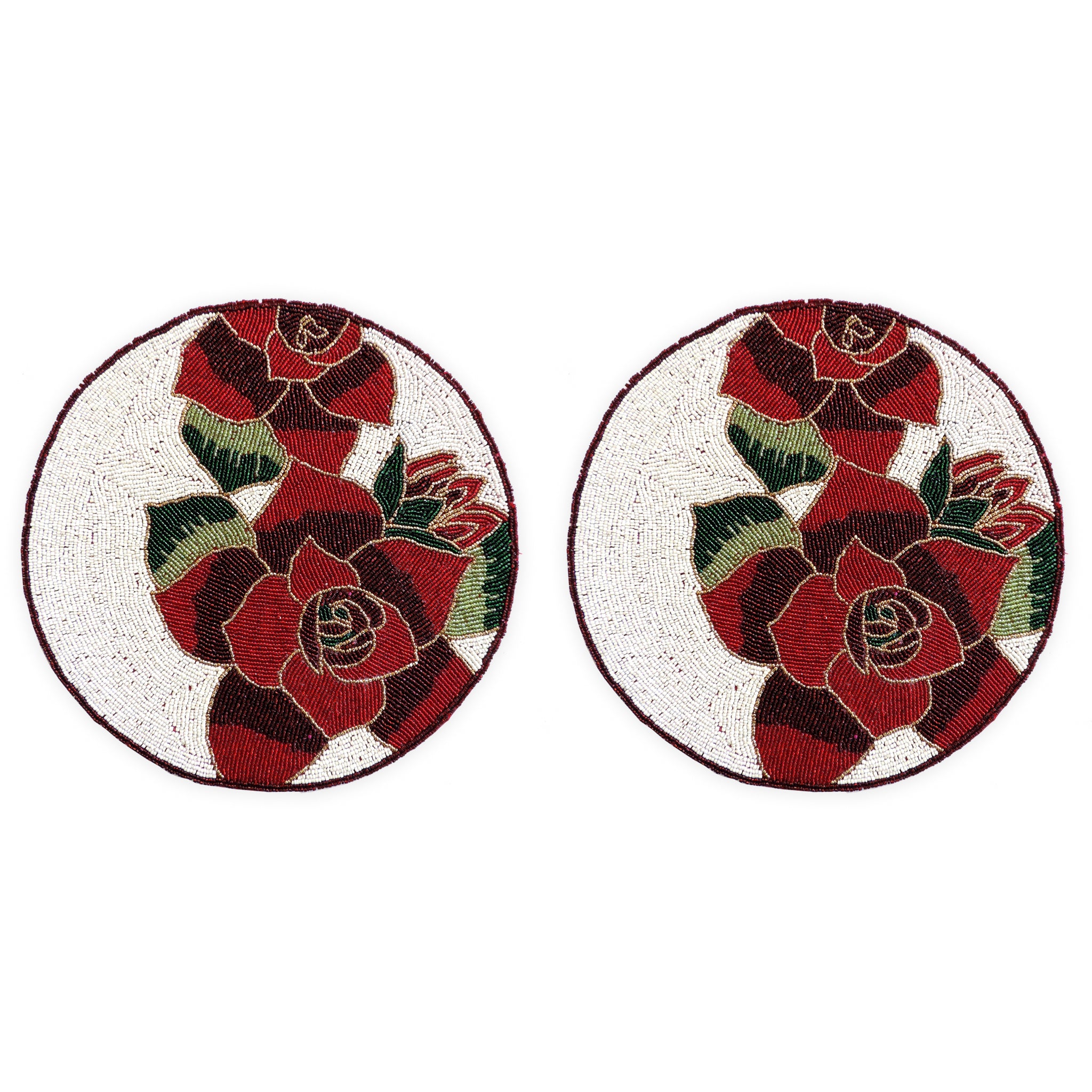 Glass Bead Embroidered Placemats, Chargers / Set of 2 / 14in. Round / Multicolor