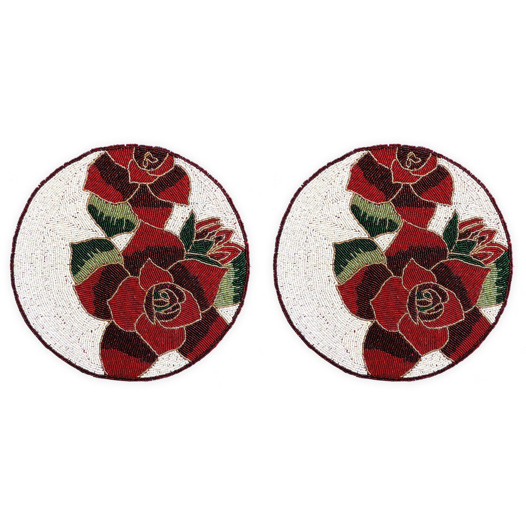 Glass Bead Embroidered Placemats, Chargers / Set of 2 / 14in. Round / Multicolor