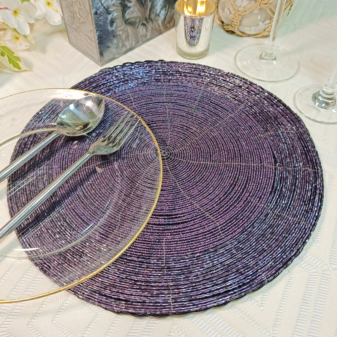 Glass Beaded Placemat in  Luster Blue Set of 2