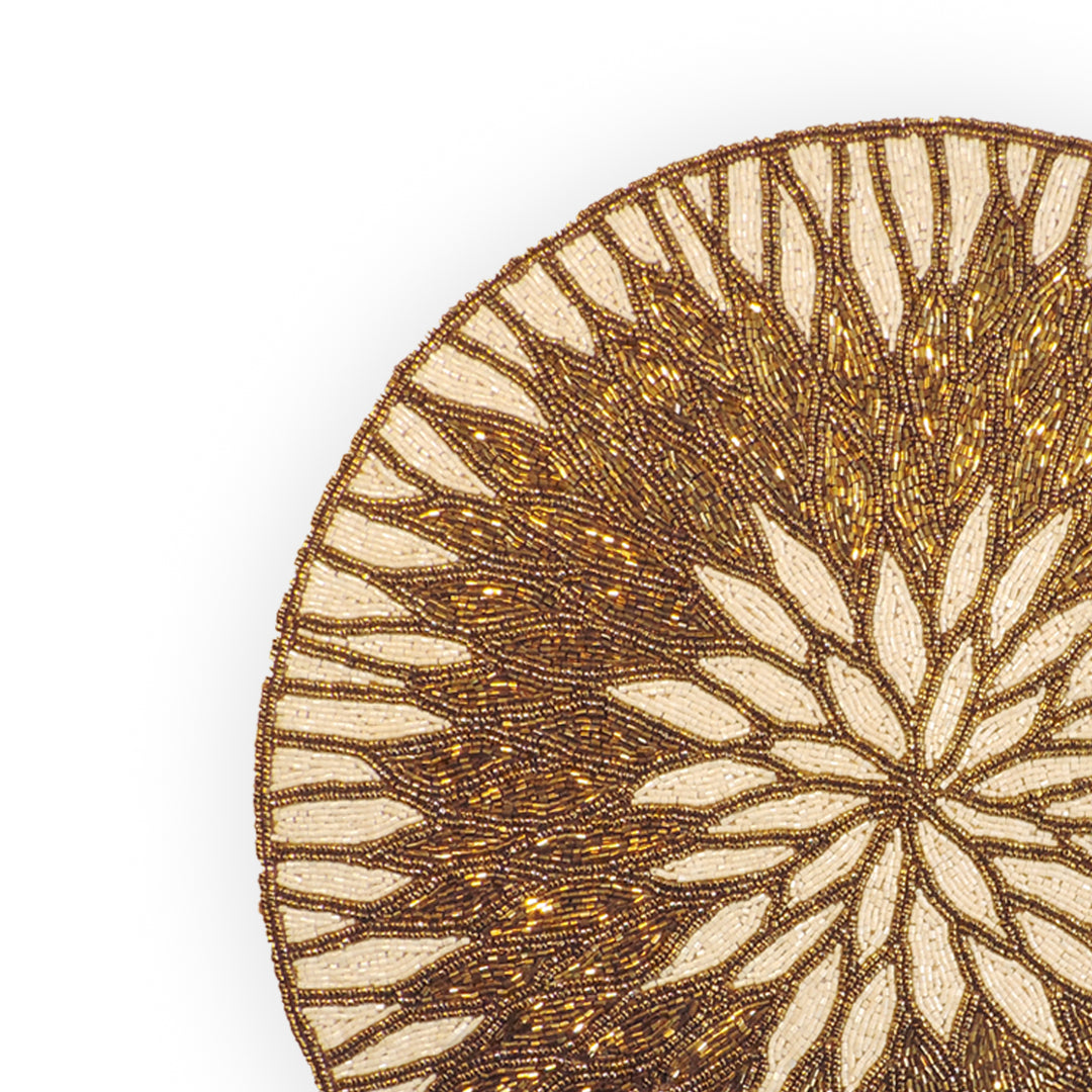 Glass Bead Embroidered Placemats, Chargers / Set of 2 / 15in. Round / Antique  Gold