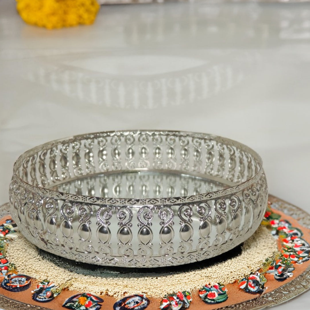 Beautiful Silver Tray for Decoration, Diwali, Wedding, Return Gift | Plated Gift Item