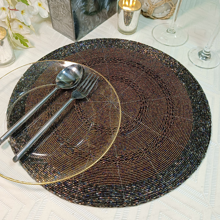 Glass Beaded Placemat in  Multicolour Set of 2
