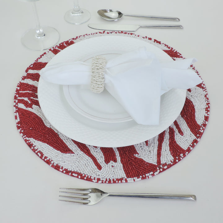 Embroidered Placemat / 14" / Set of 2 / White & Red