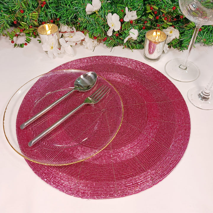 Glass Beaded Placemat in  Purple, Set of 4