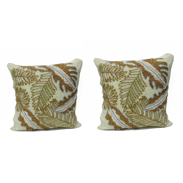 Embroidered Square Cushion Covers for Sofa Home Bedroom - Cream & Gold