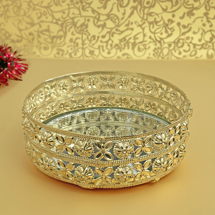 Beautiful Gold Tray for Decoration, Diwali, Wedding, Return Gift & House Warming | Plated Gift Item  | Gold