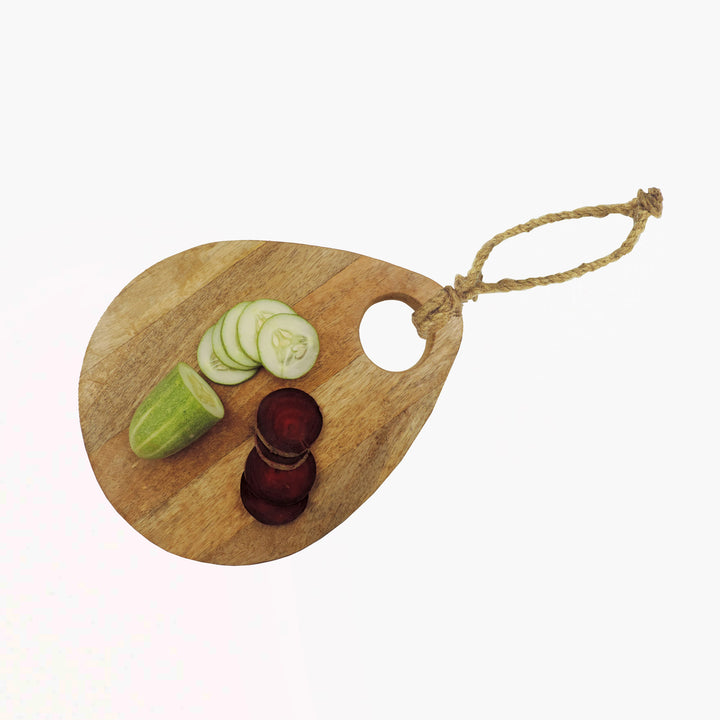 Wooden Oval Chopping Board with Handle - 25 x 30 x 2 cm