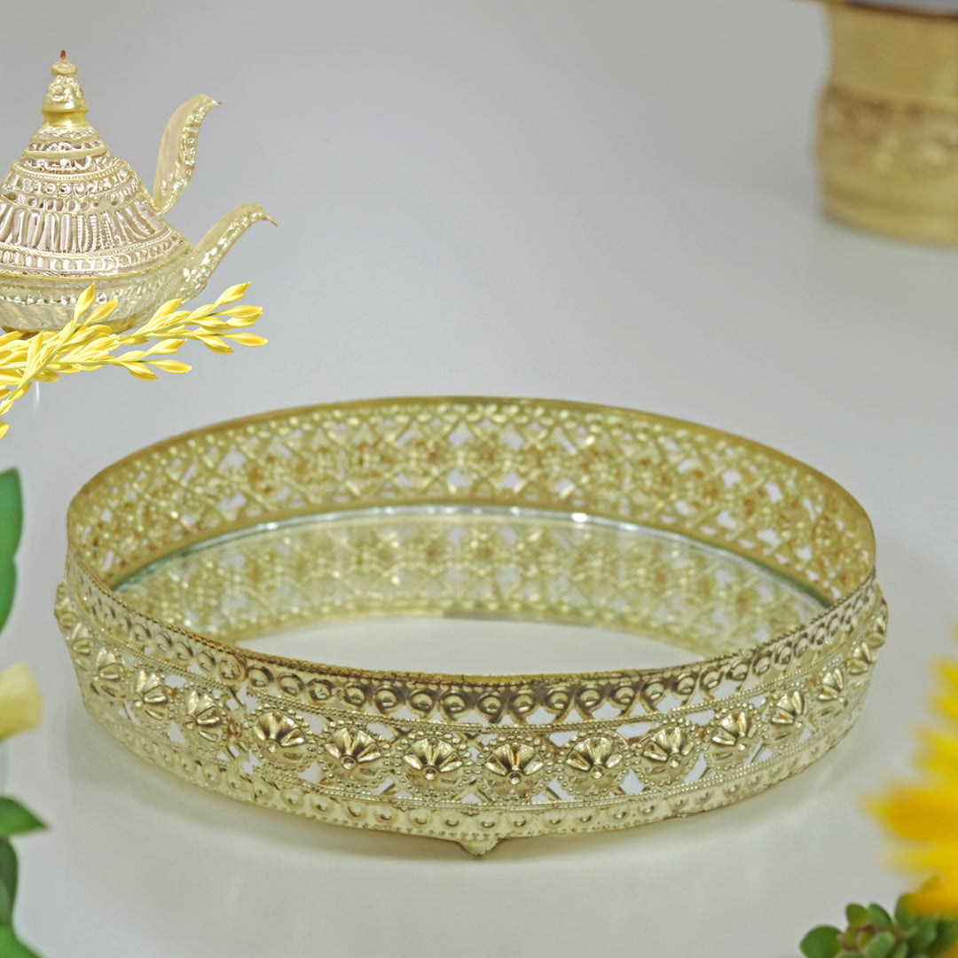 Beautiful Gold Tray for Decoration, Diwali, Wedding, Return Gift | Multipurpose | Plated Gift Item