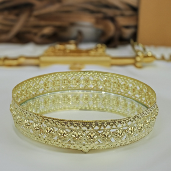Beautiful Gold Tray for Decoration, Diwali, Wedding, Return Gift | Multipurpose | Plated Gift Item