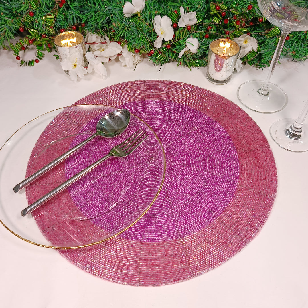 Glass Beaded Placemat in  Pink, Set of 2
