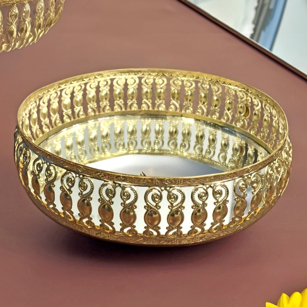 Beautiful Gold Tray for Decoration, Diwali, Wedding, Return Gift & House Warming | Plated Gift Item