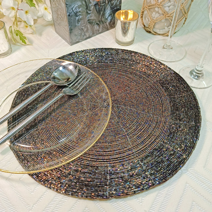 Glass Beaded Placemat in  Multicolour Set of 2