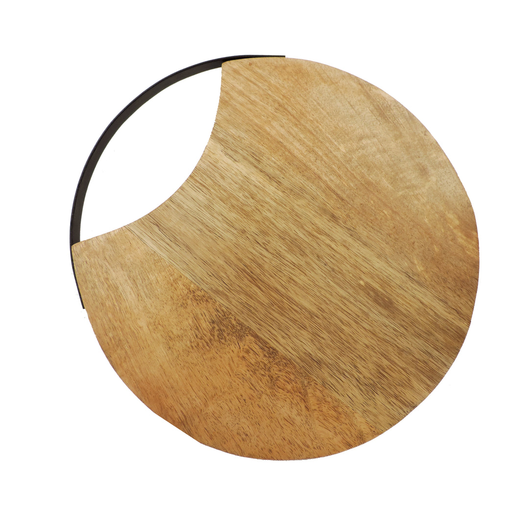 Wooden Round Chopping Board with Metal Handle - 29 cm Dia