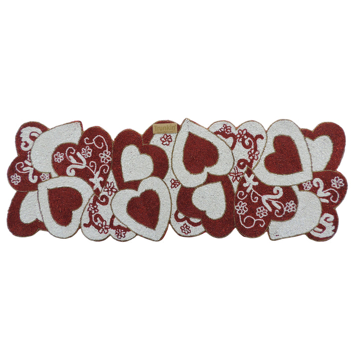 Red & White Bead embroidered table runner - 36*13 IN