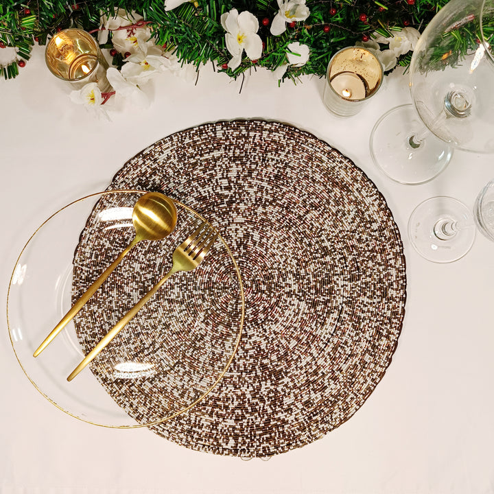 Glass Beaded Placemat in  Gold & Cream, Set of 4