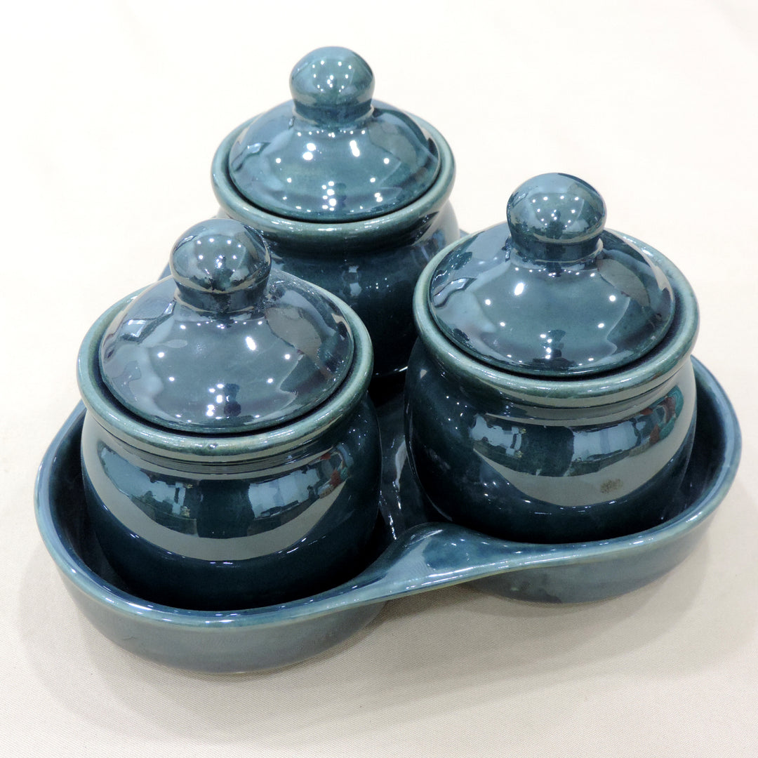 Multipurpose Jar Set of 3 Jars In a Tray Green