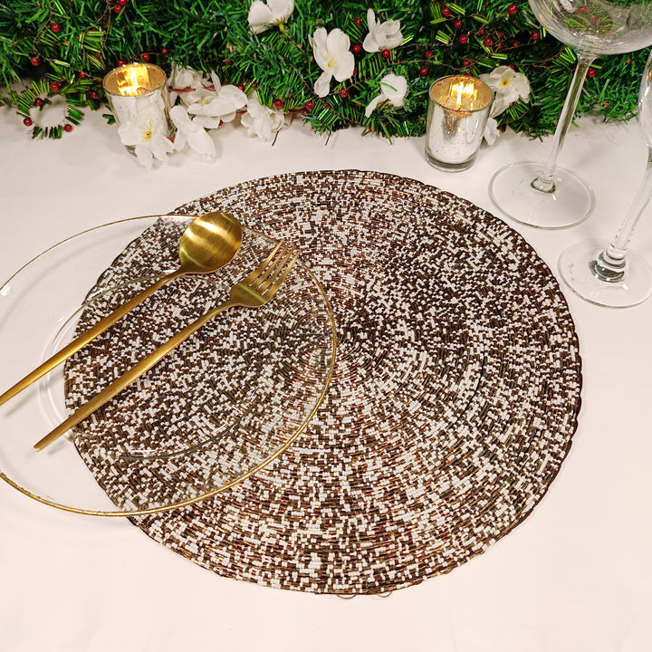 Glass Beaded Placemat in  Gold & Cream, Set of 4