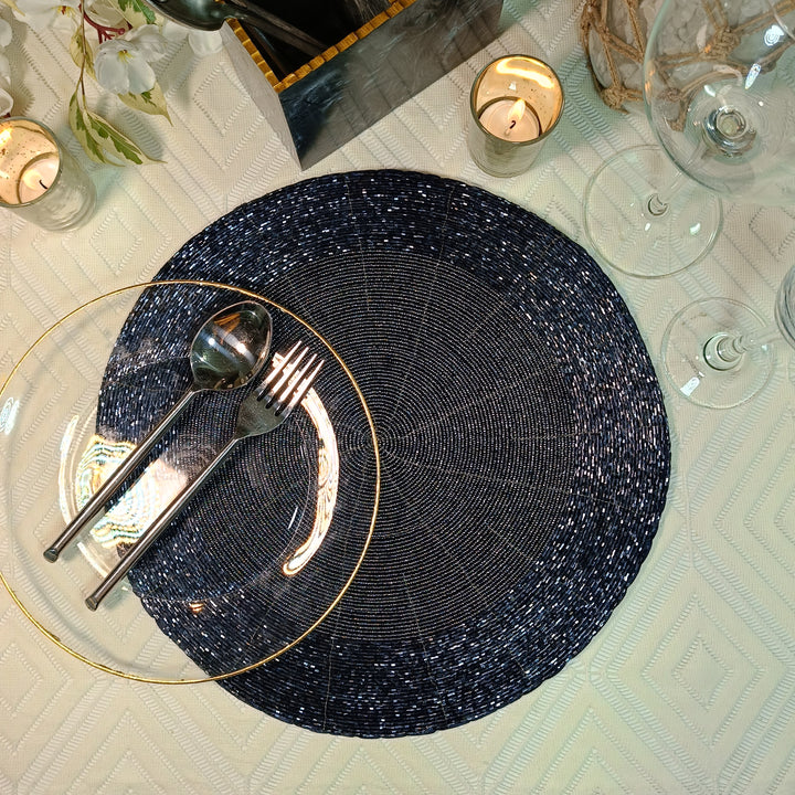 Glass Beaded Placemat in  Luster Blue Set of 2