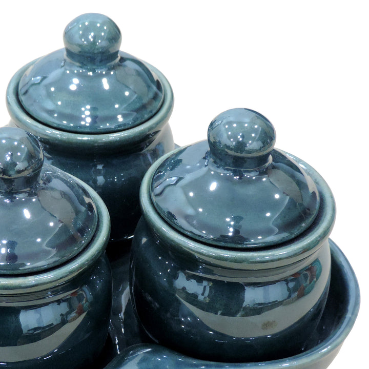 Multipurpose Jar Set of 3 Jars In a Tray Green