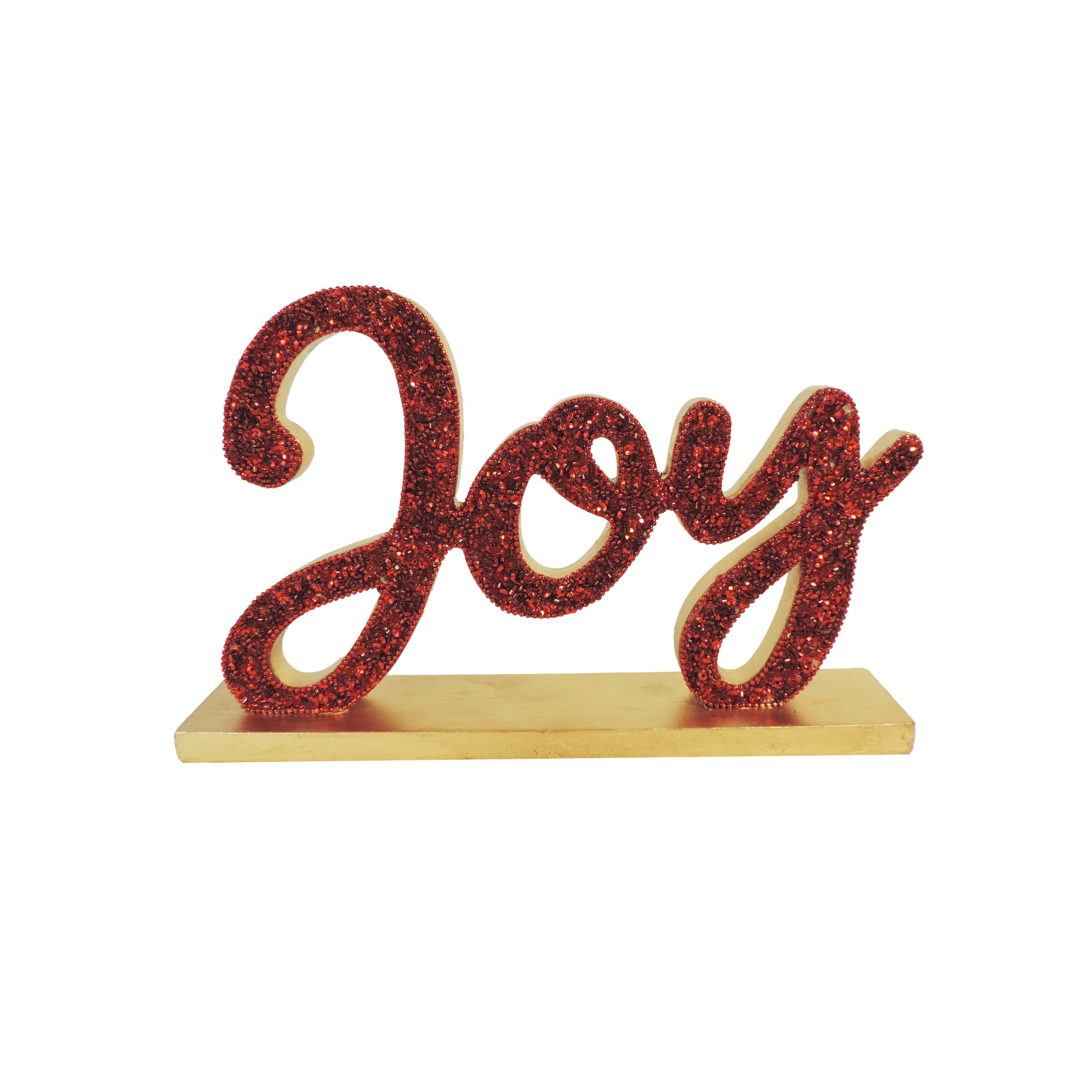 Sweet Talk Wood Sculpture JOY/ Red, Gold / 12'x2"x2" / Set of 1