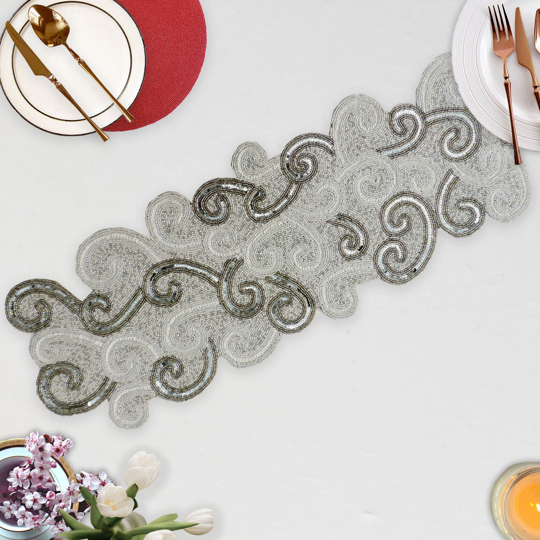 Embroidered Table Runner - Silver - 89*33 cm