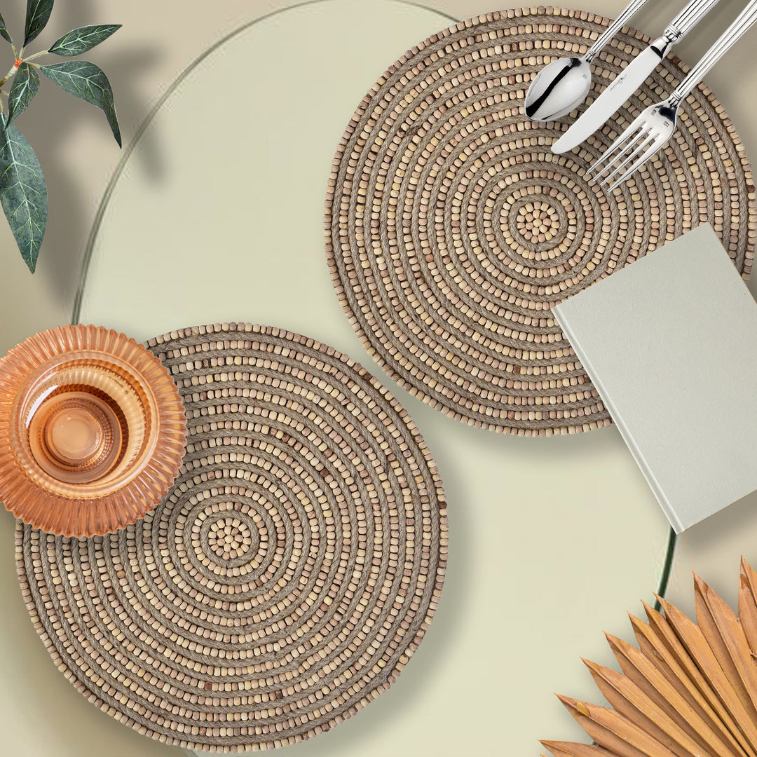 Bead Jute Placemats, Chargers / Set of 2 / 14in. Round - trunkin.in
