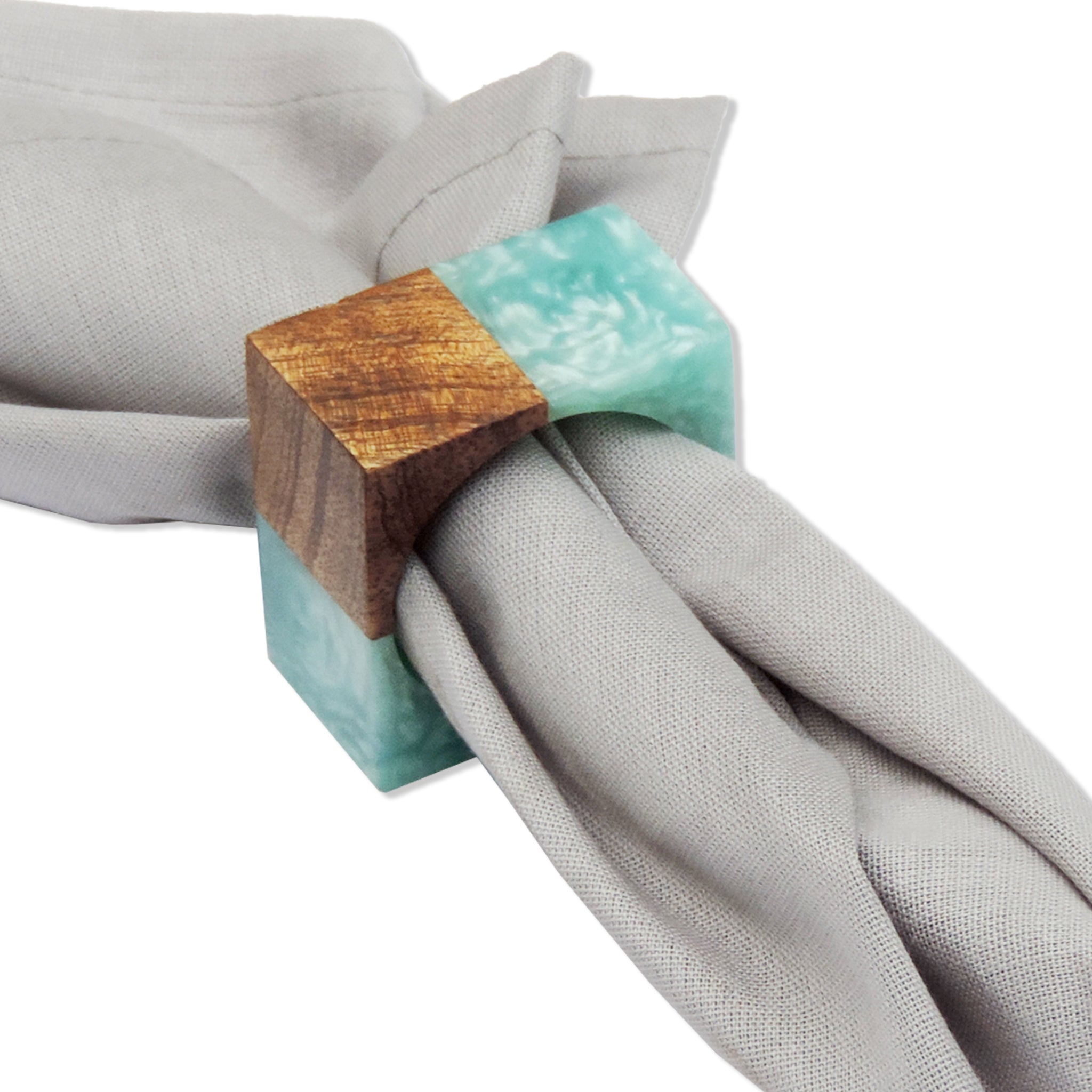Linen by Trunkin'/ Wood with resin Napkin Ring Set of 4 / Aqua/ 2"*2"