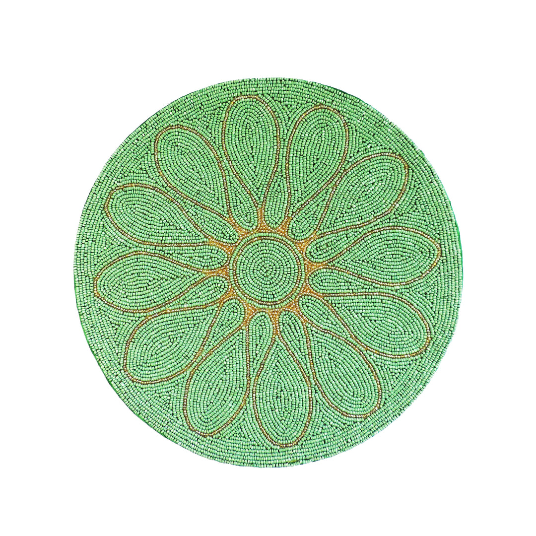 Petal Impressions Bead Embroidered Placemat / 14" / Set of 2 / Pale Green