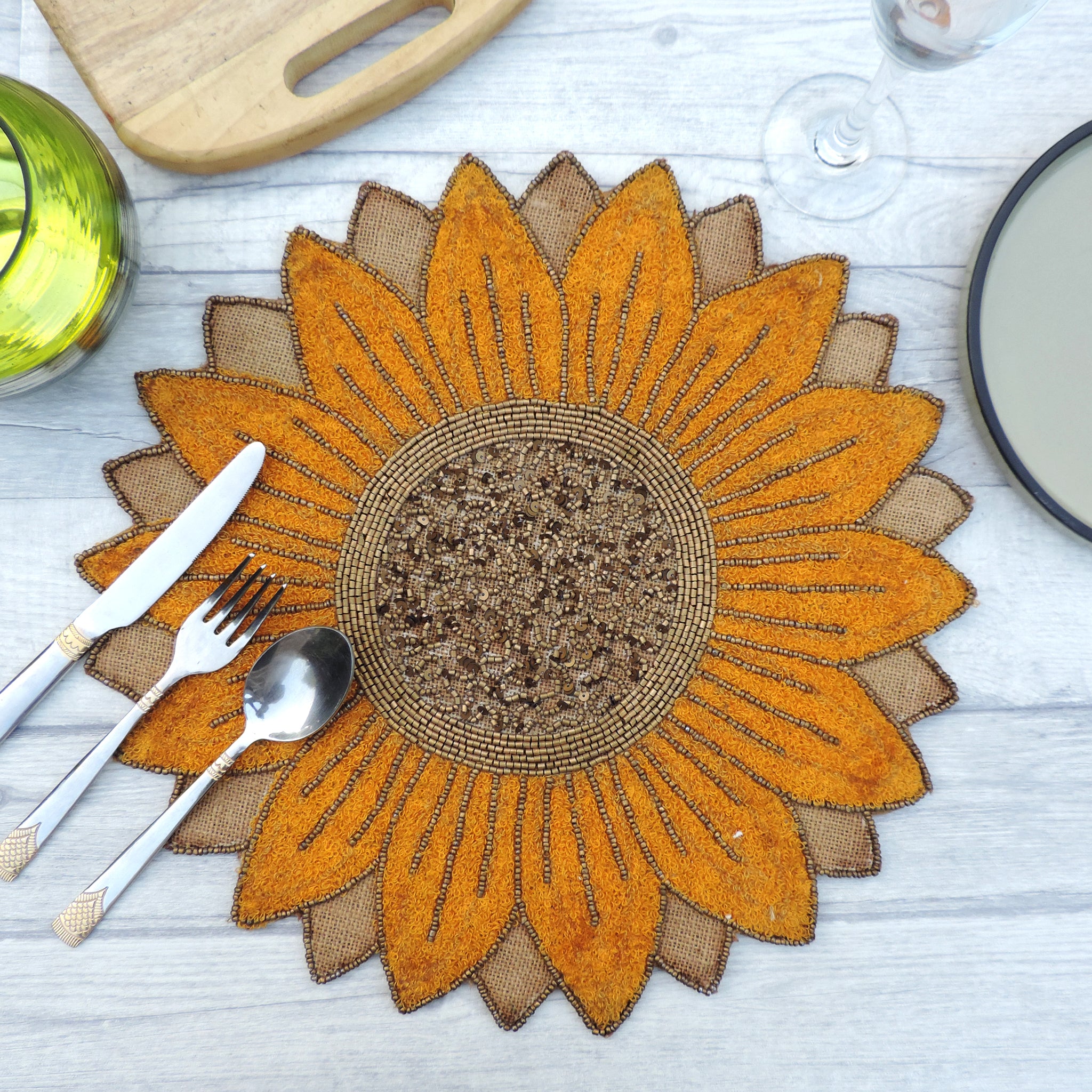 Jute Placemats, Chargers / Set of 2 / 15 in. Round/ Sunflower