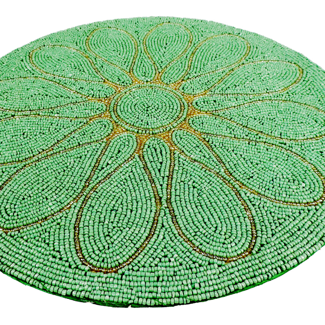 Petal Impressions Bead Embroidered Placemat / 14" / Set of 2 / Pale Green