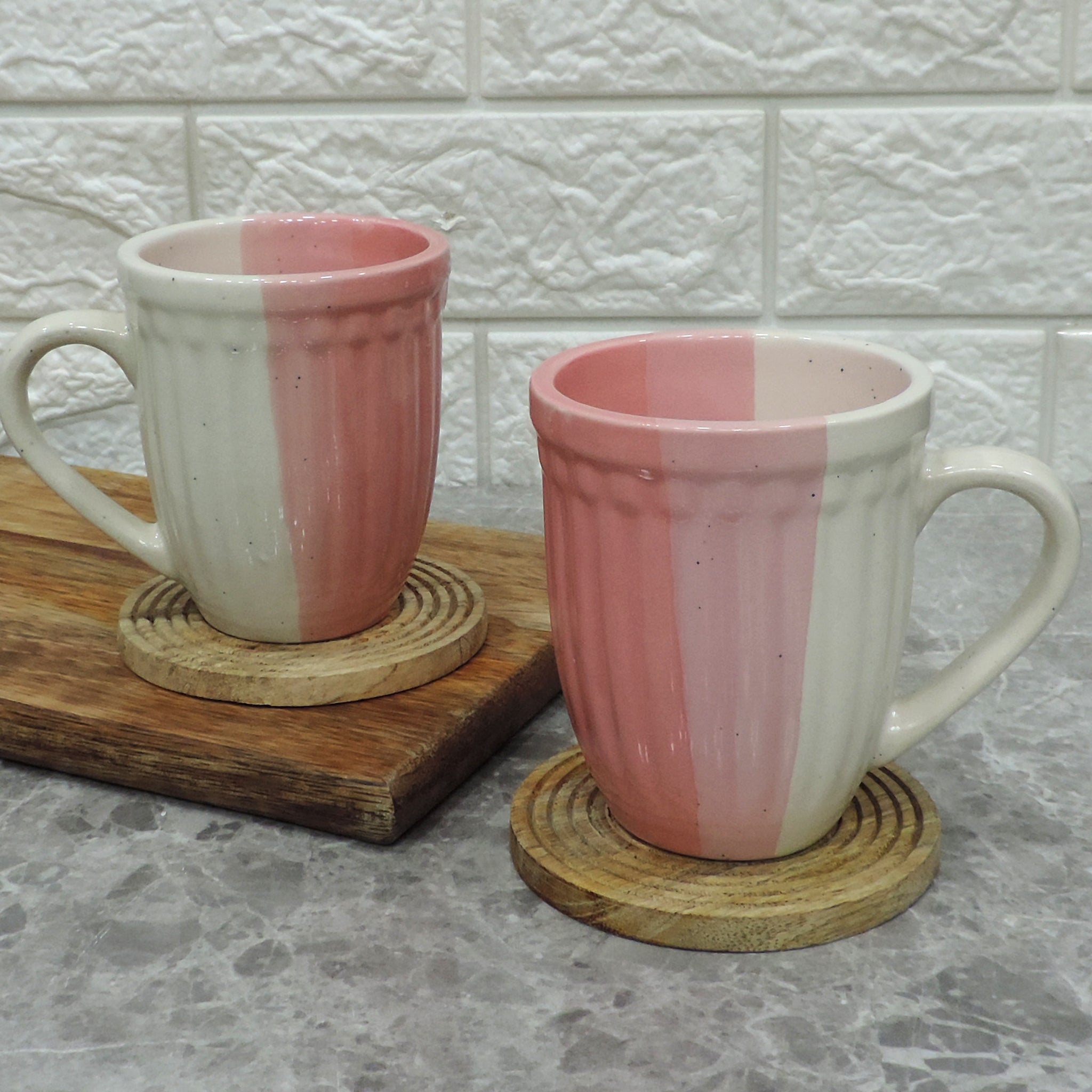 Dinnerware Collection Pink & Cream Mugs Set of 2 - 11x6x10 cm