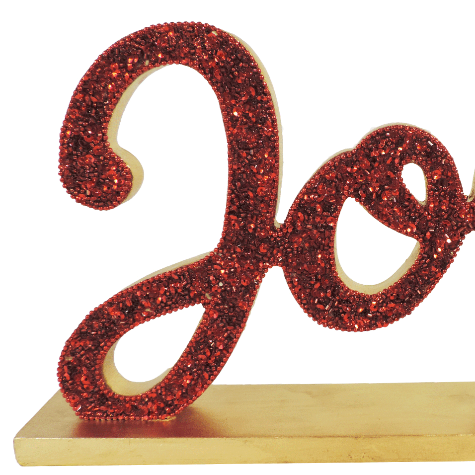 Sweet Talk Wood Sculpture JOY/ Red, Gold / 12'x2"x2" / Set of 1