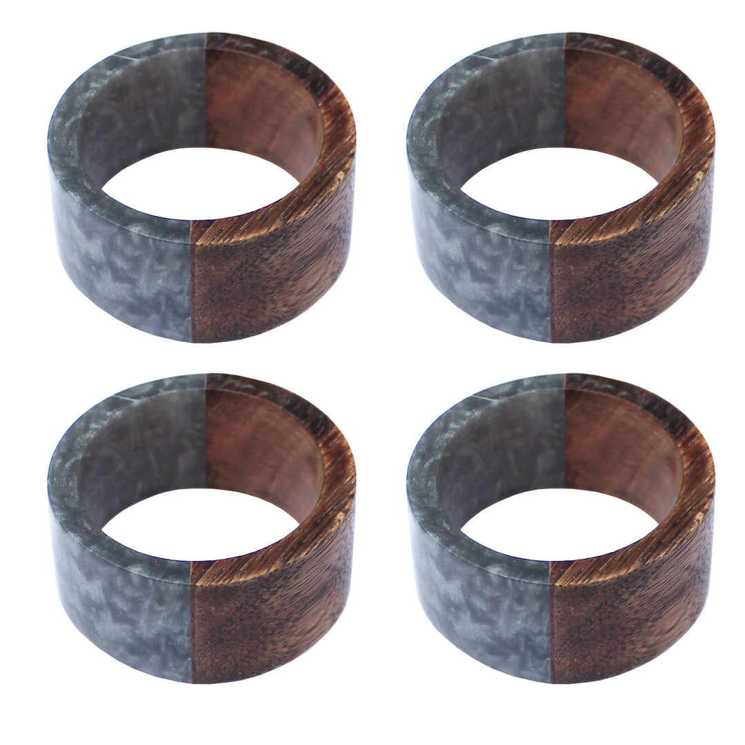 Linen by Trunkin'/ Wood with resin Round Napkin Ring Set of 4 / Grey/2"*2"