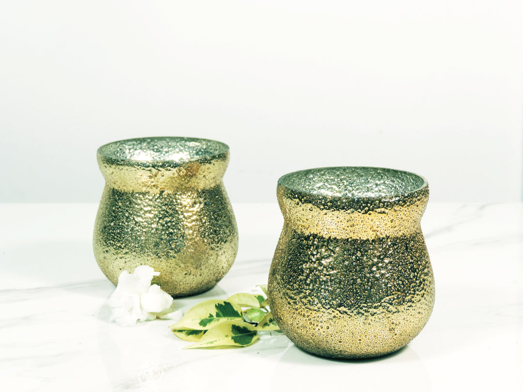 Ainaa Collection - Set of 2 Glass Votive in a Gift Box - Gold