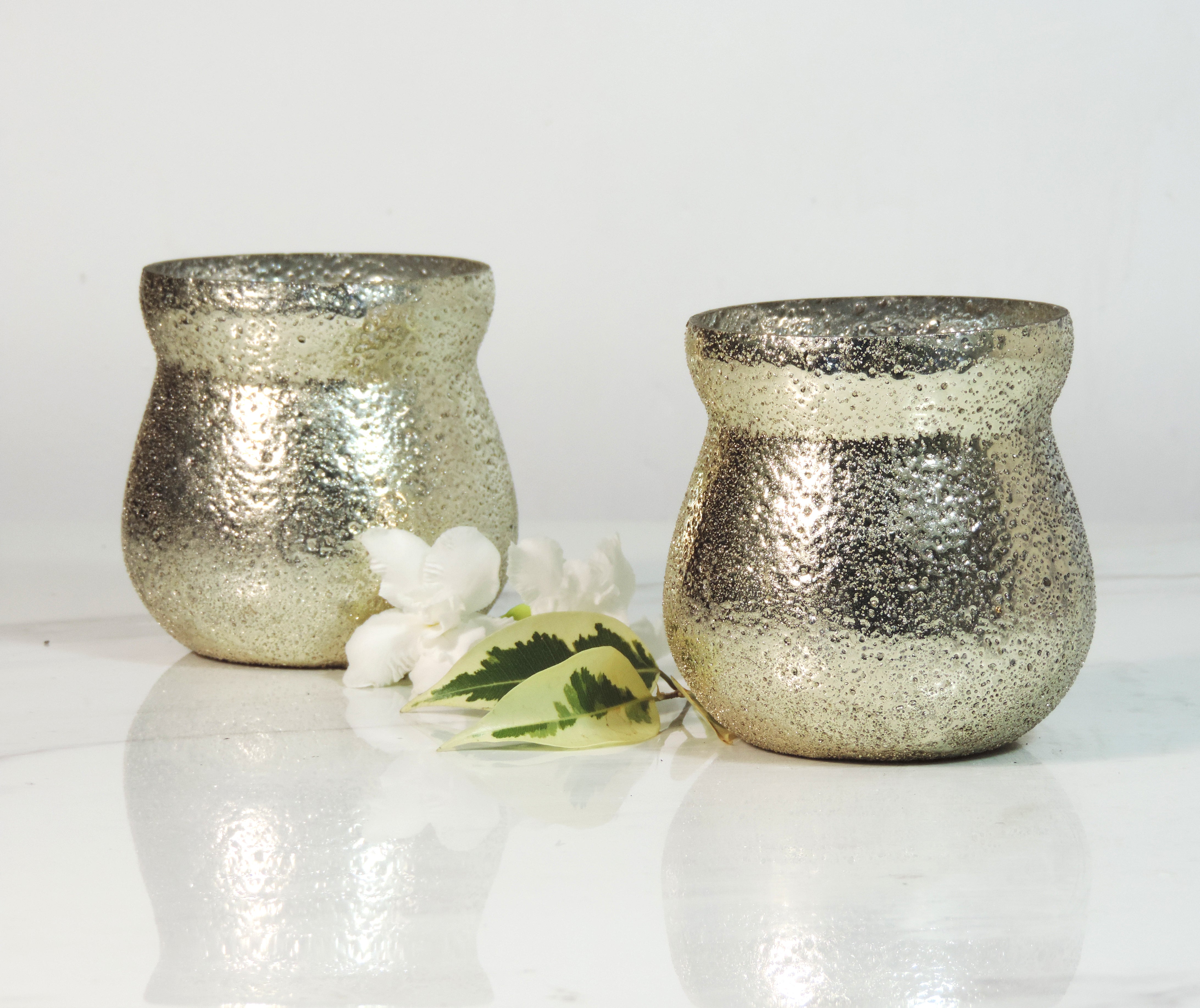 Ainaa Collection - Set of 2 Glass Votive in a Gift Box - Silver