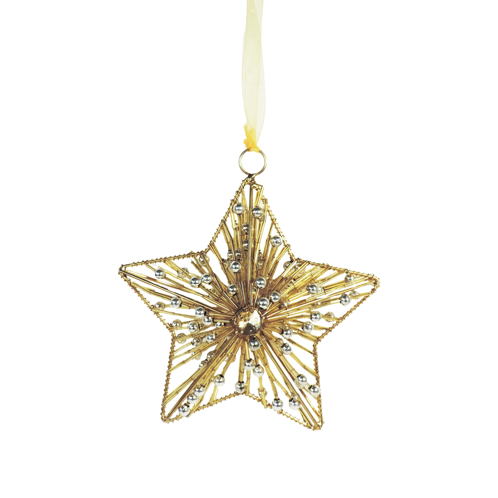 Beaded Holiday Star Hangings / Gold/ 6" / Set of 2