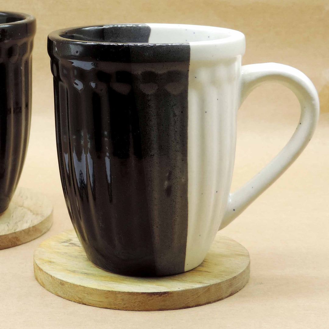 Dinnerware Collection Cream & Black Mugs Set of 2 - 12x9x10 cm