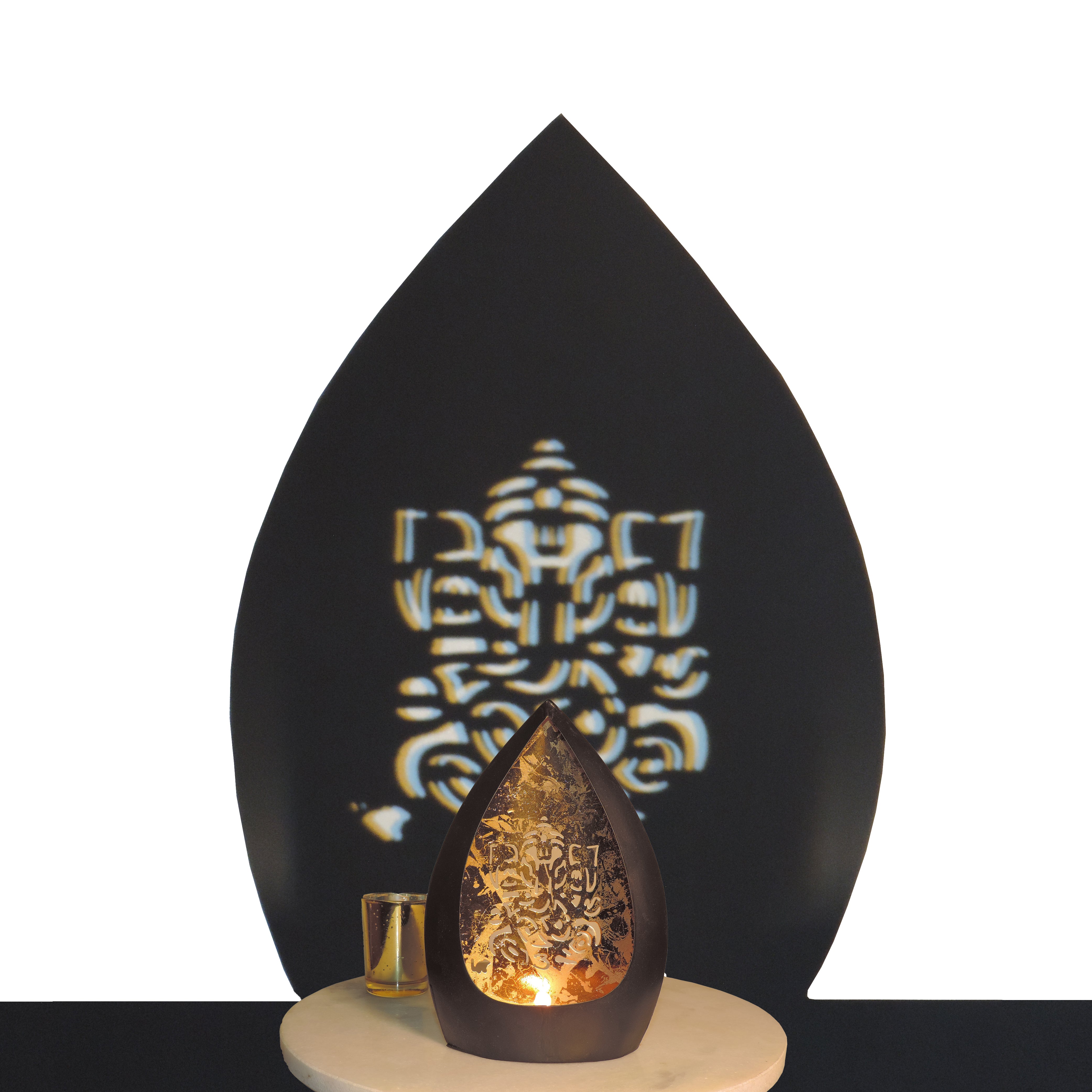Chiragh Collection - Ganesh Set of 2 Votives with tea light - Black & Gold