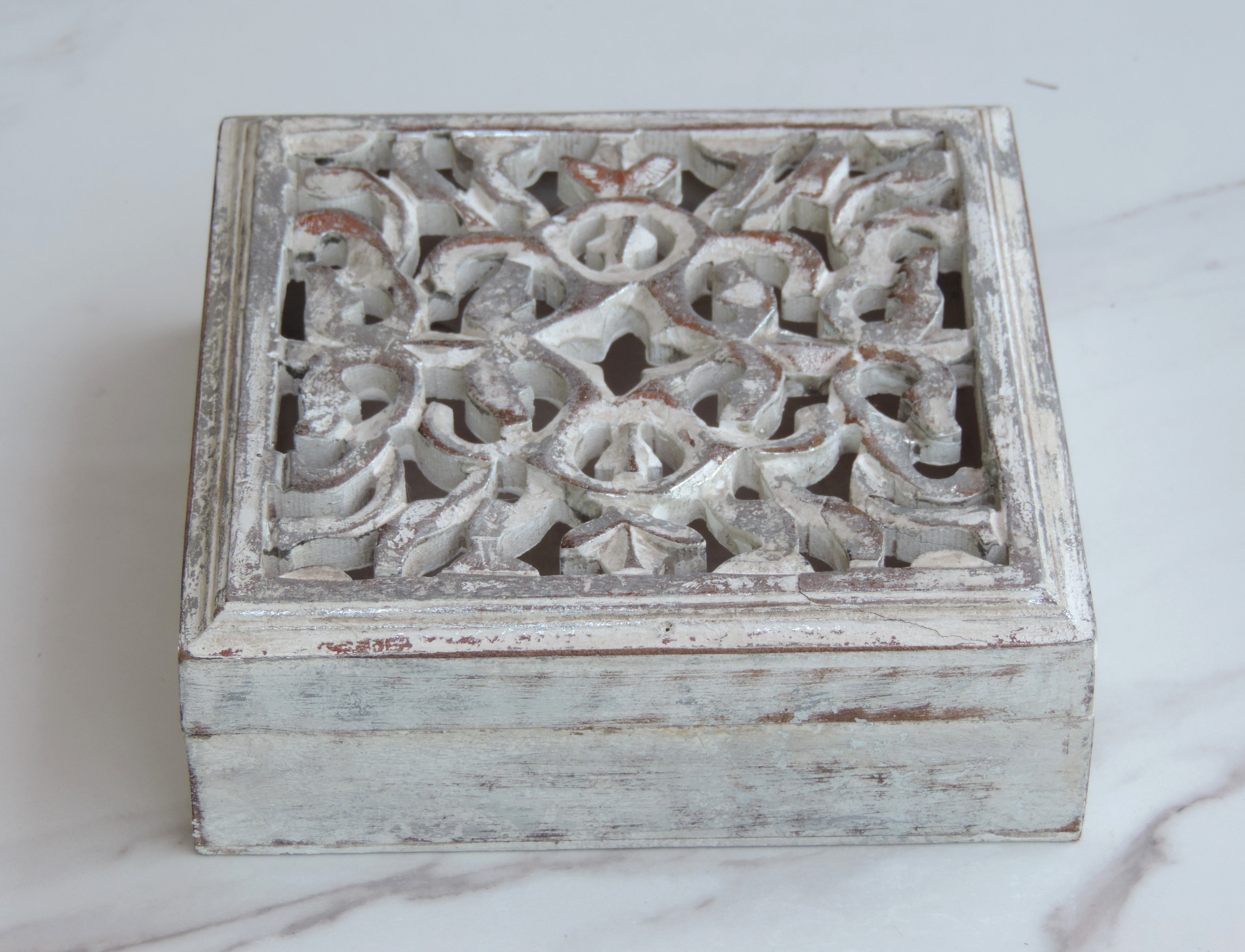 Wooden Jewellery Box with Carving - 18*18*7 CM