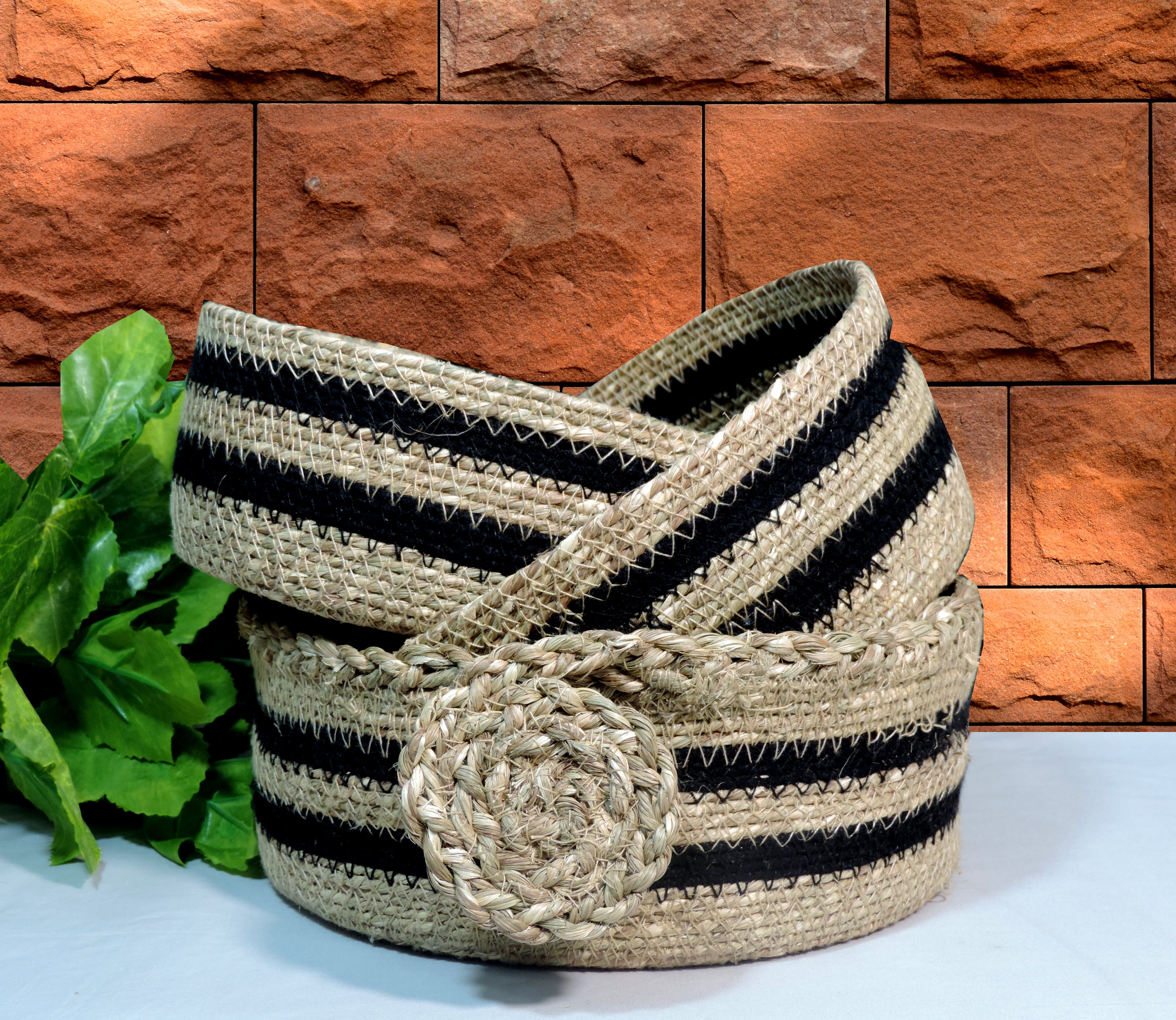 Jute with Seagrass Utility Basket - Black & Natural - Set of 3